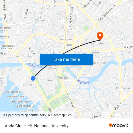 Anda Circle to National University map