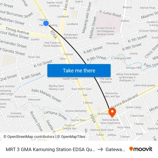MRT 3 GMA Kamuning Station EDSA Quezon City Manila to Gateway Mall map