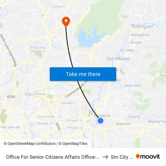 Office For Senior Citizens Affairs Office-Marikina City Library Building to Sm City Fairview map