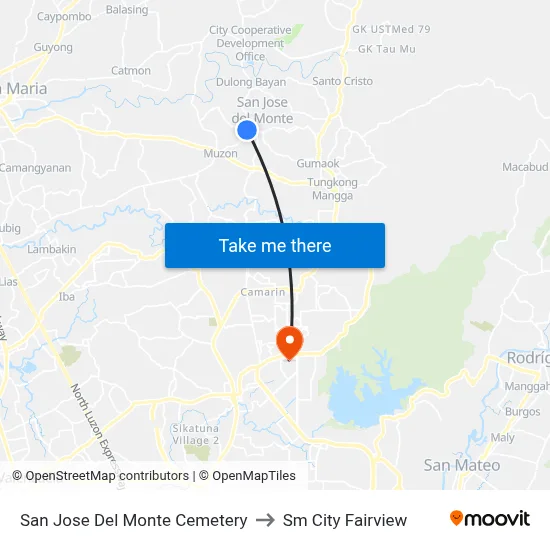 San Jose Del Monte Cemetery to Sm City Fairview map