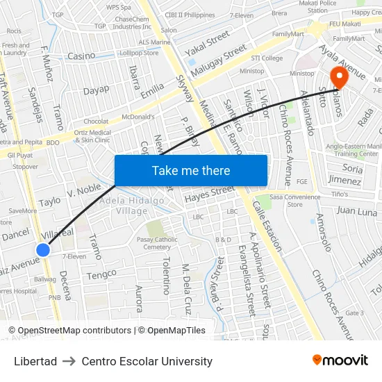 Libertad to Centro Escolar University map