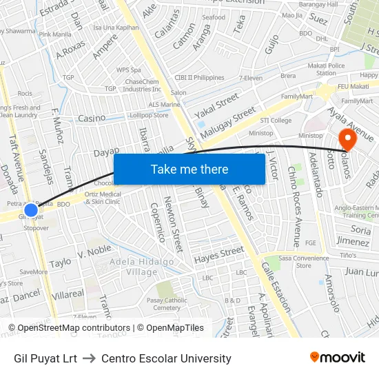 Gil Puyat Lrt to Centro Escolar University map