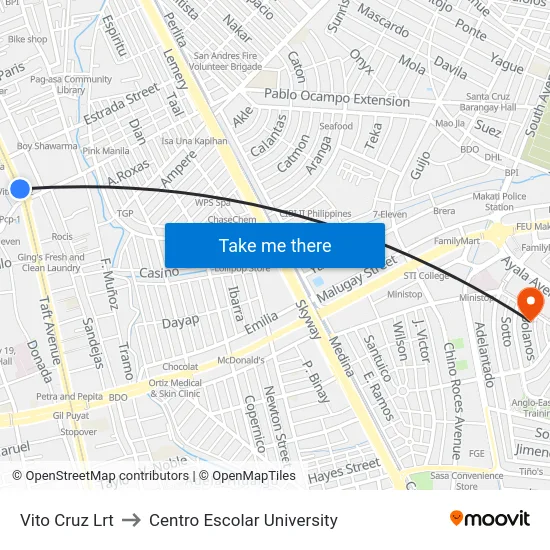 Vito Cruz Lrt to Centro Escolar University map