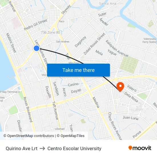 Quirino Ave Lrt to Centro Escolar University map