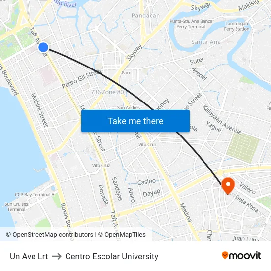 Un Ave Lrt to Centro Escolar University map
