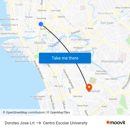 Doroteo Jose Lrt to Centro Escolar University map