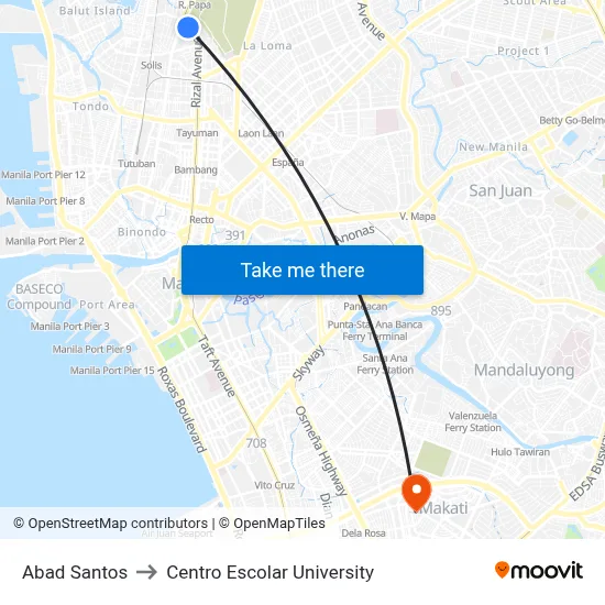 Abad Santos to Centro Escolar University map
