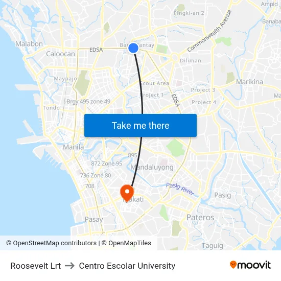 Roosevelt Lrt to Centro Escolar University map