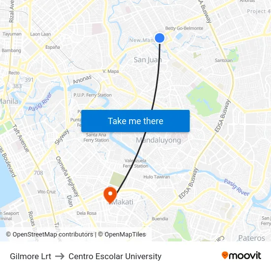 Gilmore Lrt to Centro Escolar University map