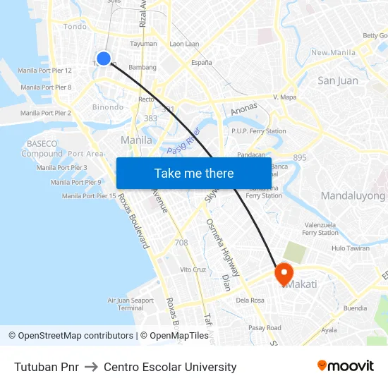 Tutuban Pnr to Centro Escolar University map