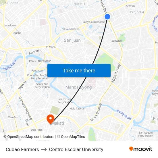 Cubao Farmers to Centro Escolar University map