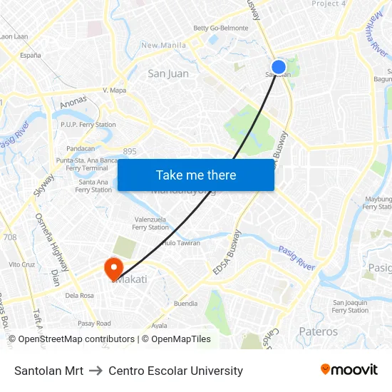 Santolan Mrt to Centro Escolar University map