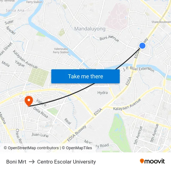 Boni Mrt to Centro Escolar University map