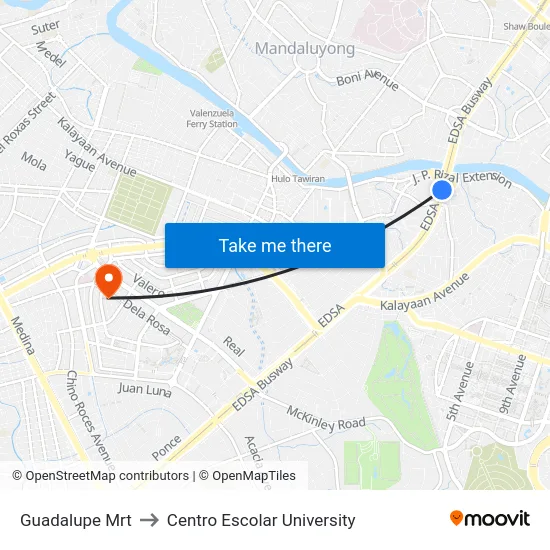 Guadalupe Mrt to Centro Escolar University map