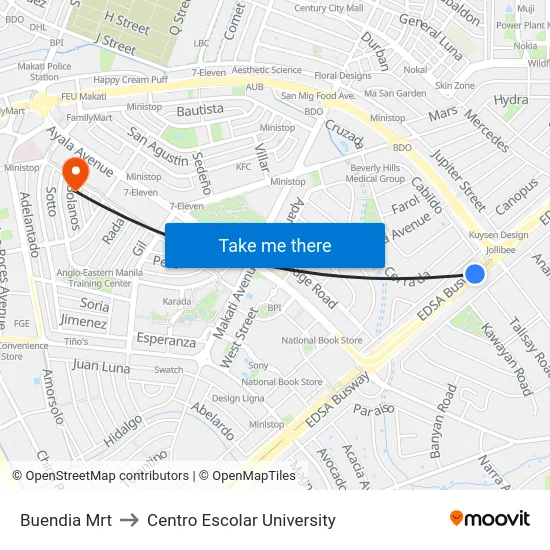 Buendia Mrt to Centro Escolar University map