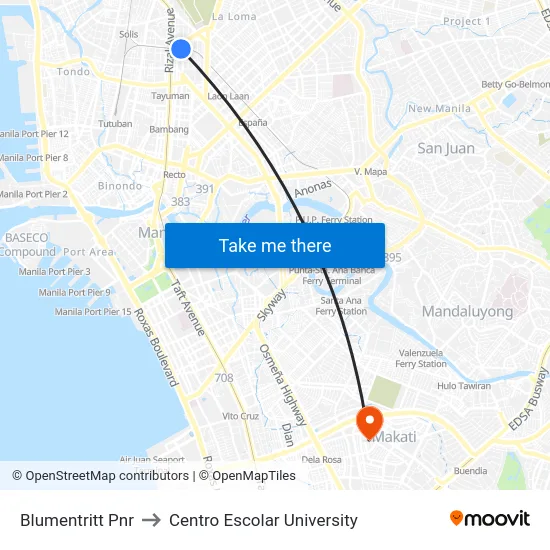 Blumentritt Pnr to Centro Escolar University map