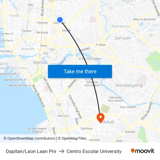 Dapitan/Laon Laan Pnr to Centro Escolar University map