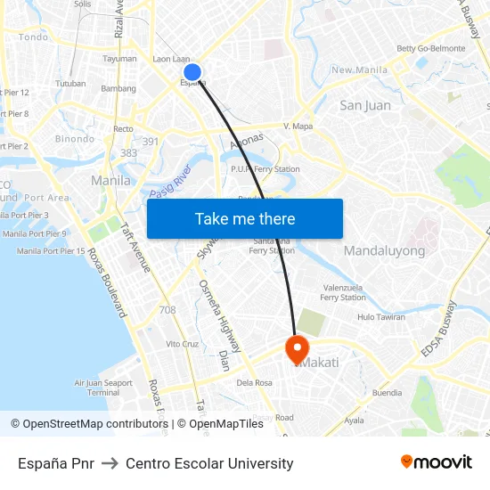 España Pnr to Centro Escolar University map