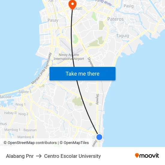 Alabang Pnr to Centro Escolar University map