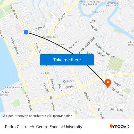 Pedro Gil Lrt to Centro Escolar University map
