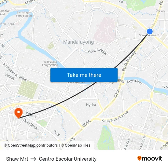 Shaw Mrt to Centro Escolar University map
