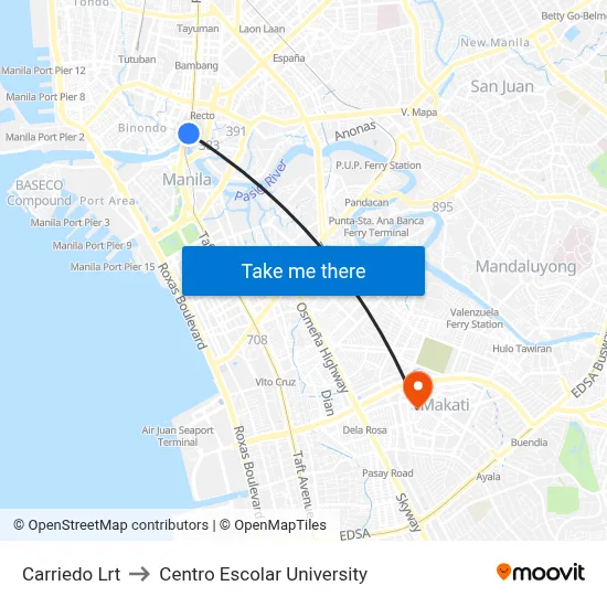 Carriedo Lrt to Centro Escolar University map