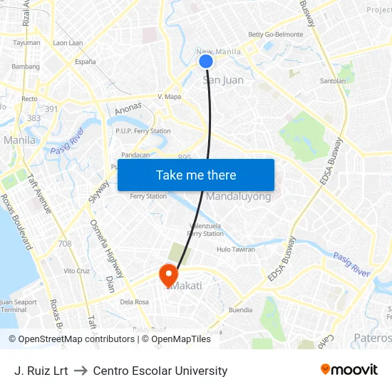 J. Ruiz Lrt to Centro Escolar University map