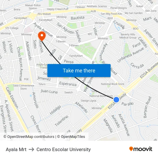 Ayala Mrt to Centro Escolar University map