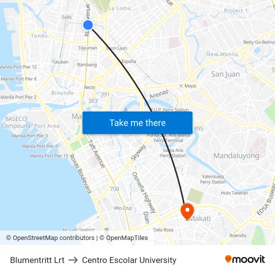 Blumentritt Lrt to Centro Escolar University map
