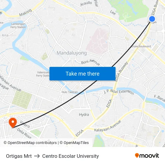 Ortigas Mrt to Centro Escolar University map