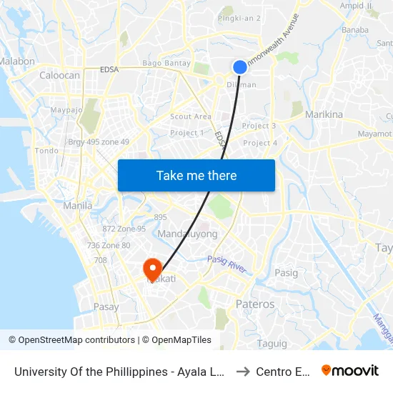 University Of the Phillippines - Ayala Land Technohub, Commonwealth Avenue, Quezon City to Centro Escolar University map