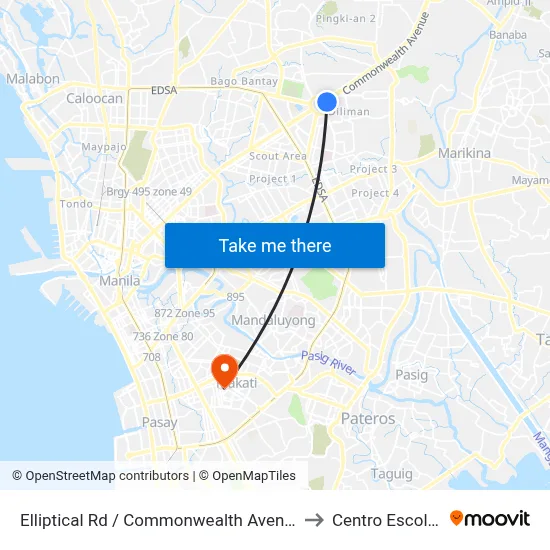 Elliptical Rd / Commonwealth Avenue Intersection, Quezon City to Centro Escolar University map