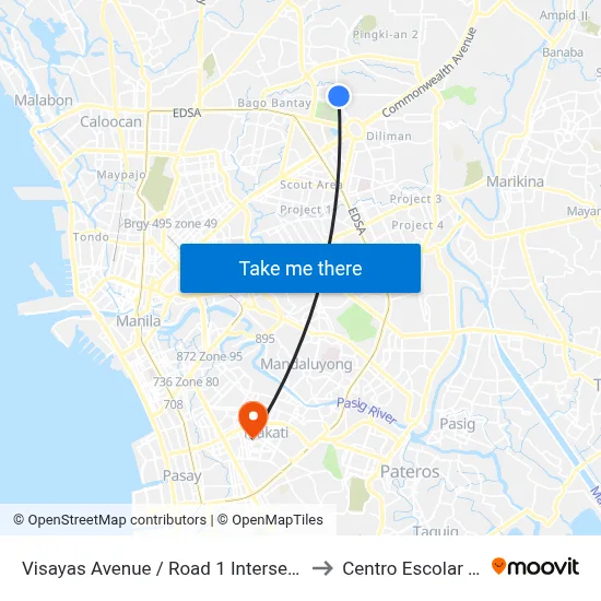 Visayas Avenue / Road 1 Intersection, Quezon City to Centro Escolar University map