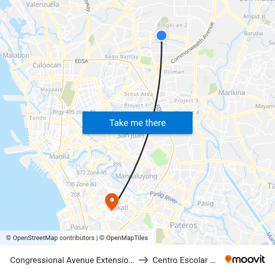 Congressional Avenue Extension, Quezon City to Centro Escolar University map