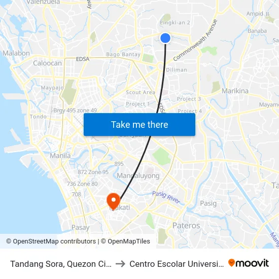 Tandang Sora, Quezon City to Centro Escolar University map