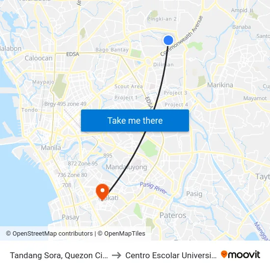 Tandang Sora, Quezon City to Centro Escolar University map