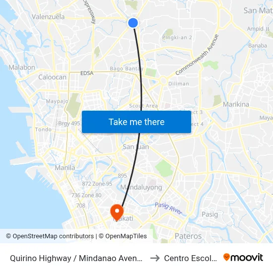 Quirino Highway / Mindanao Avenue Intersection, Quezon City to Centro Escolar University map