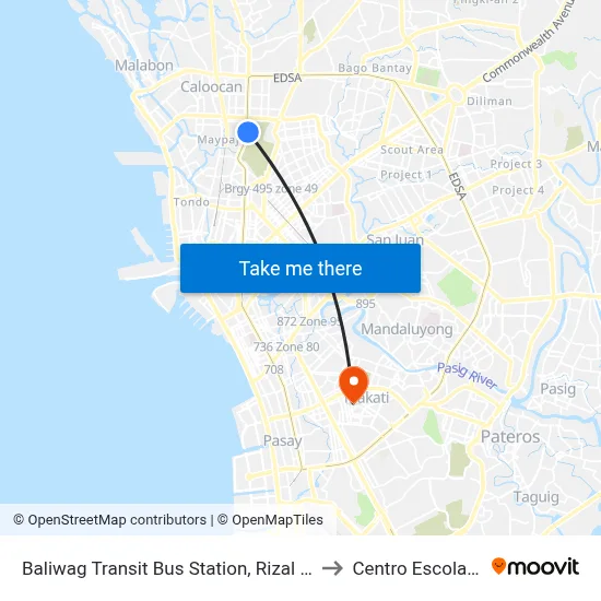 Baliwag Transit Bus Station, Rizal Avenue, Caloocan City to Centro Escolar University map