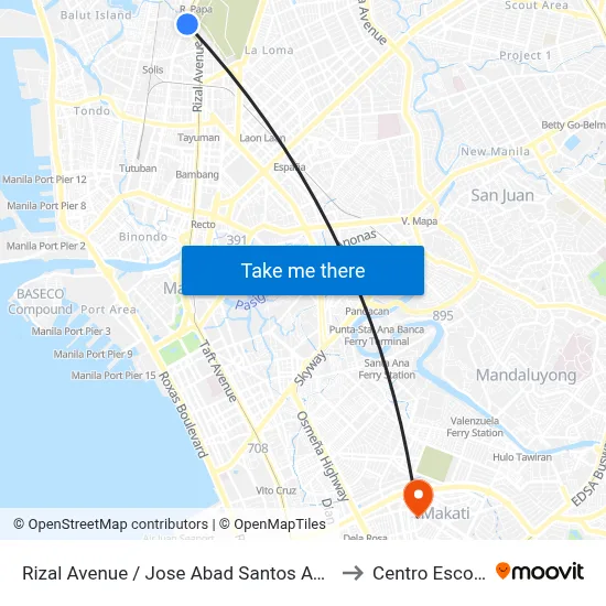 Rizal Avenue / Jose Abad Santos Avenue Interchange, Caloocan City to Centro Escolar University map