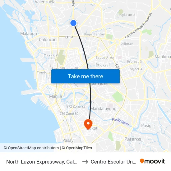 North Luzon Expressway, Caloocan City to Centro Escolar University map