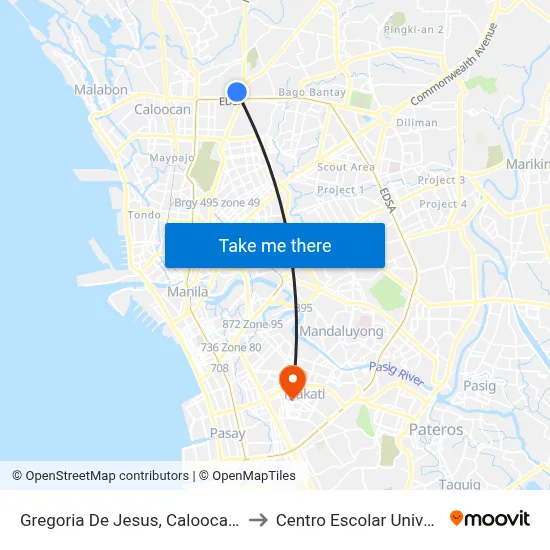 Gregoria De Jesus, Caloocan City to Centro Escolar University map