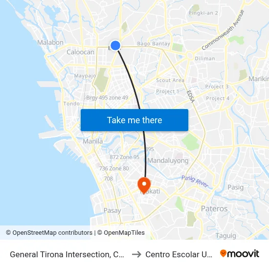 General Tirona Intersection, Caloocan City to Centro Escolar University map