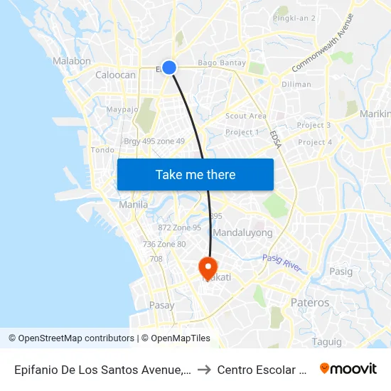 Epifanio De Los Santos Avenue, Caloocan City to Centro Escolar University map