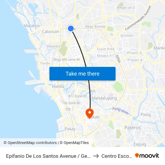 Epifanio De Los Santos Avenue / General Evangelista , Caloocan City to Centro Escolar University map