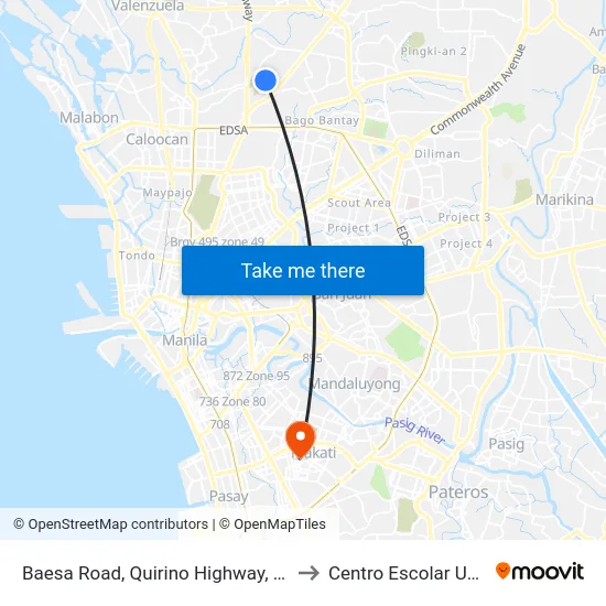 Baesa Road, Quirino Highway, Quezon City to Centro Escolar University map