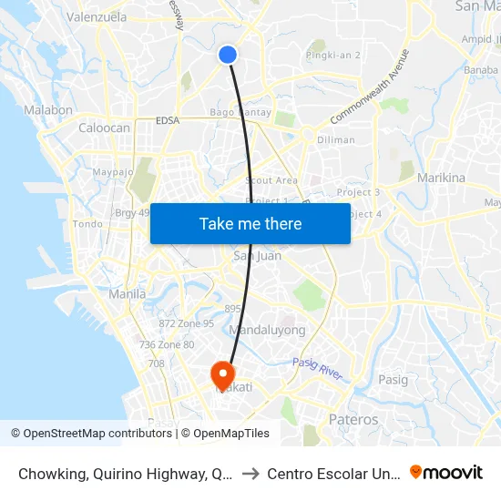Chowking, Quirino Highway, Quezon City to Centro Escolar University map