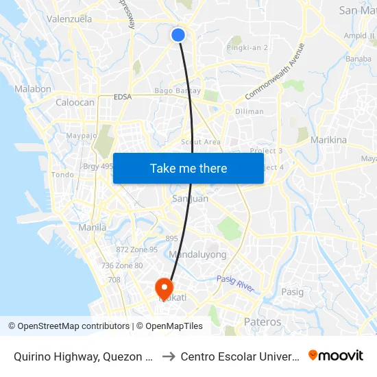 Quirino Highway, Quezon City to Centro Escolar University map