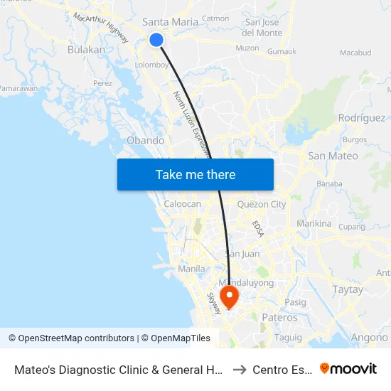 Mateo's Diagnostic Clinic & General Hospital, Governor Fortunato Halili Avenue, Bocaue to Centro Escolar University map