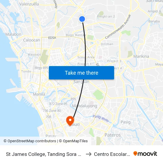 St James College, Tanding Sora Avenue, Quezon City to Centro Escolar University map