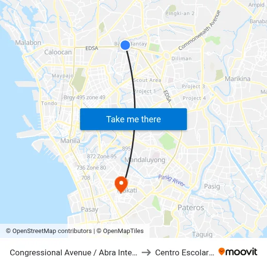 Congressional Avenue / Abra Intersection Quezon City to Centro Escolar University map